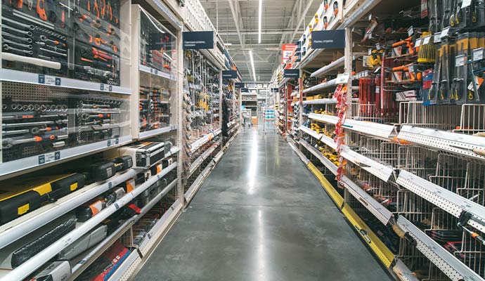 A hardware store featuring concrete floor