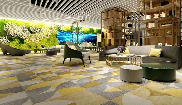 A spacious luxury hotel office lounge