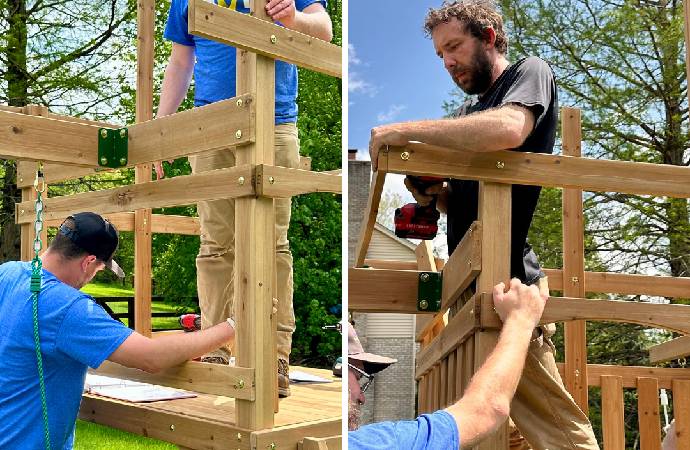 Roc Solid Playset Build with Volunteers and a Little Superhero