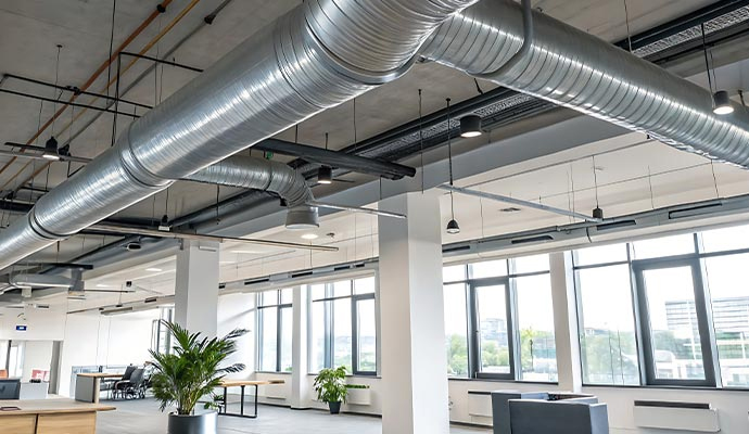 Air duct system in a commercial space
