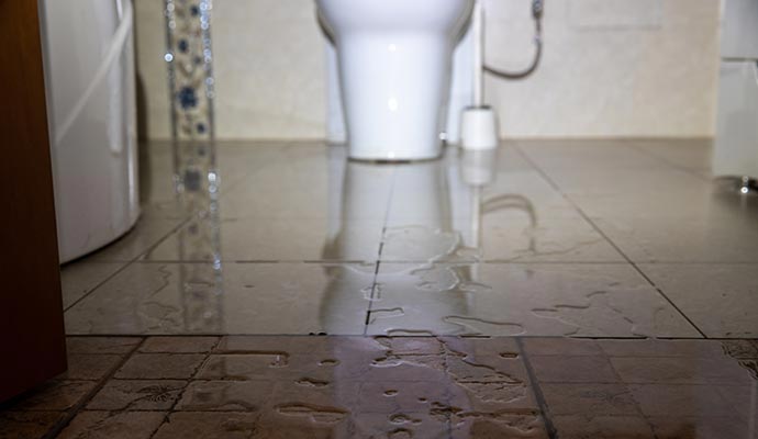 Water damaged bathroom floor
