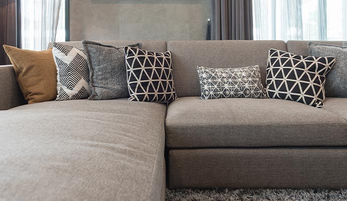 clean throw pillow on the sofa