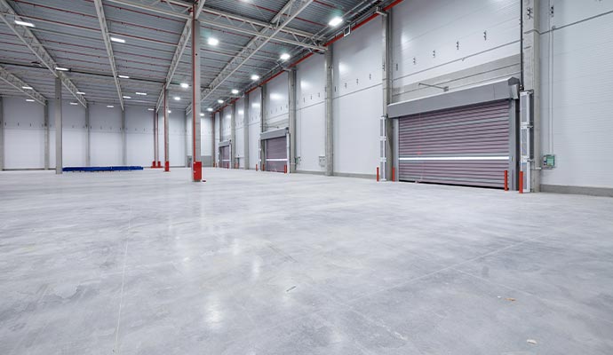 Industrial warehouse with polished concrete floor