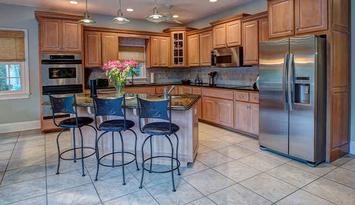 A modern tile floor kitchen
