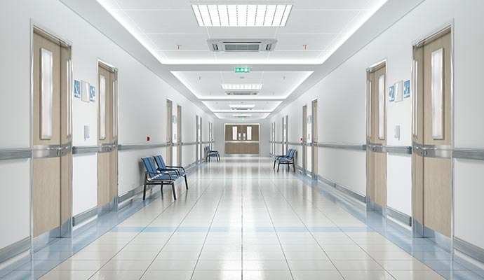 Clean medical facility hallway