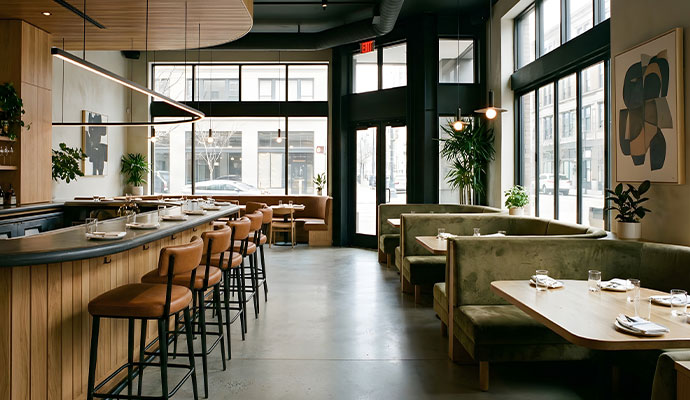 Clean polished restaurant floor