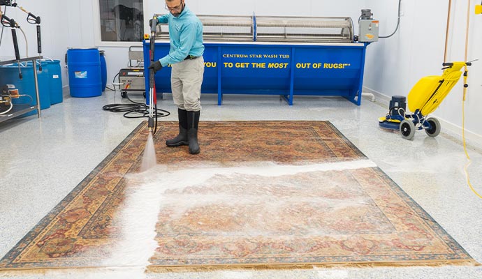 Cleaning damaged rugs.