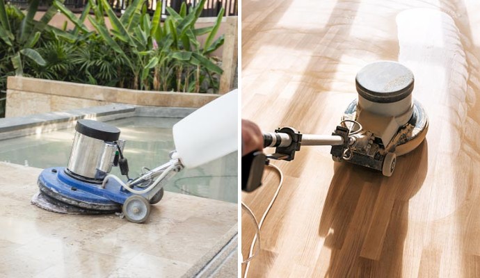 Collage of marble and wood floor cleaning services