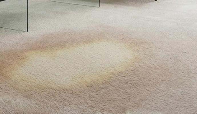 Bleach stain and discoloration on carpet fibers