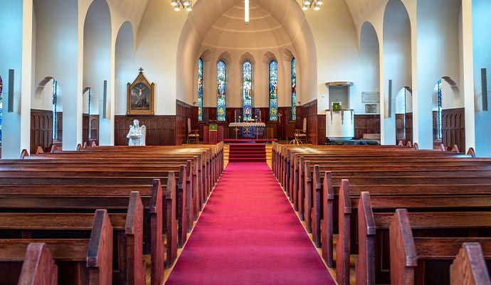 a clean carpet inside the church