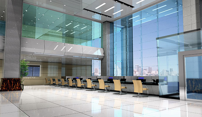 Spacious commercial lobby with clean tile and grout flooring
