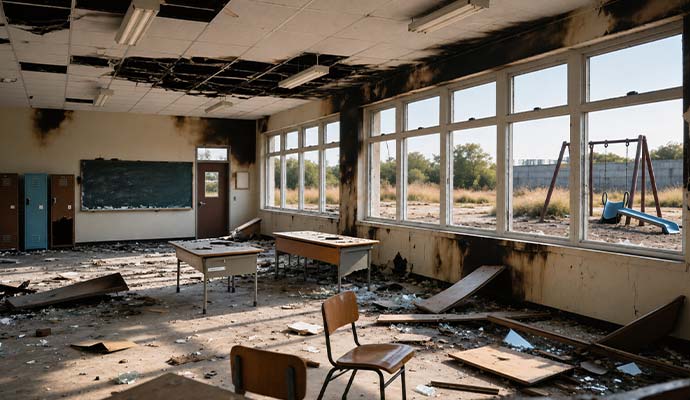 Fire damage school room