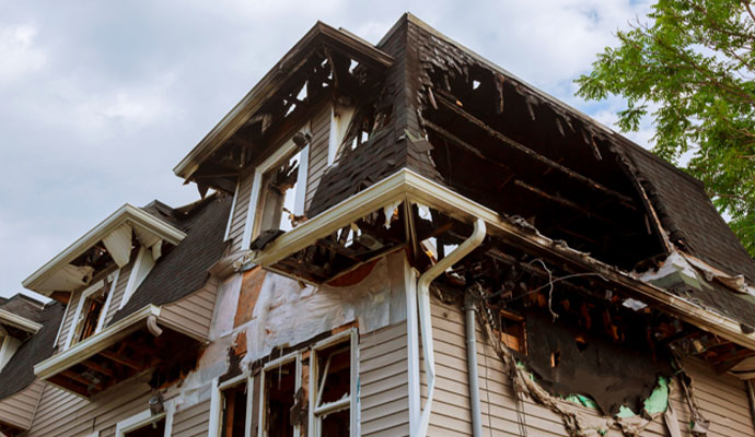 Fire damaged residential house