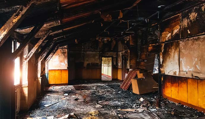 Interior of a fire-damaged building