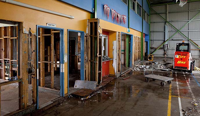 Interior view of a storm and flood damage school