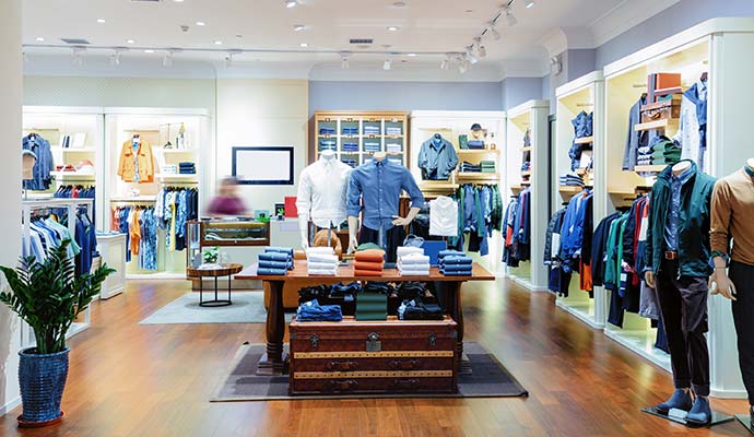 Interior view of an upscale men's clothing store