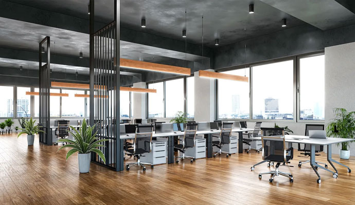 Office interior hardwood floors