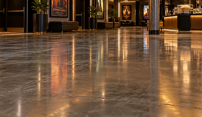 Polished concrete flooring in a cinema corridor