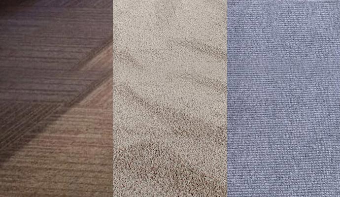 A side-by-side comparison of three different carpet textures