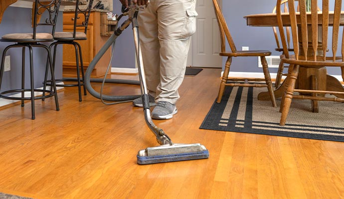Worker is cleaning floor