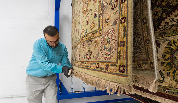 An expert providing professional rug care services