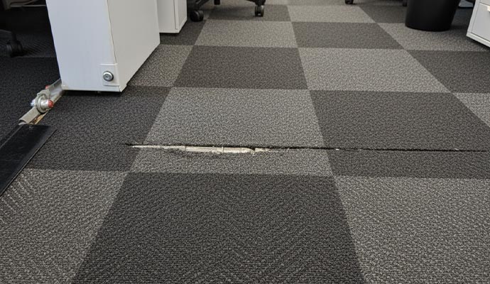 Ripped carpet on the floor