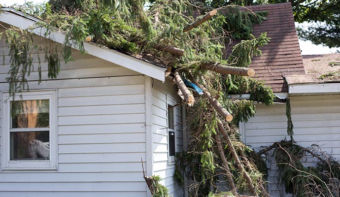 Storm damaged house