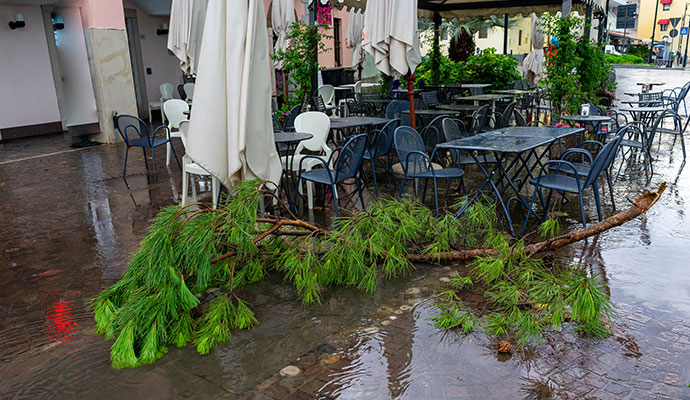 Storm damaged outdoor restaurant
