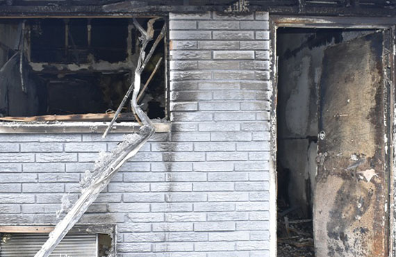 Damaged house after catching on fire