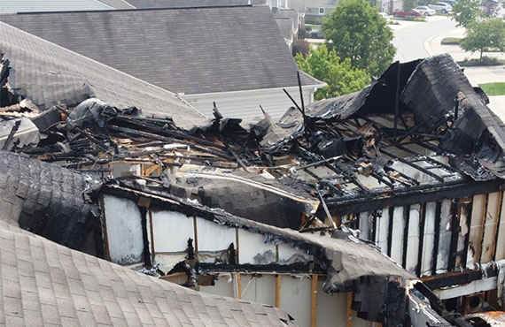 The aftermath of a house catching on fire