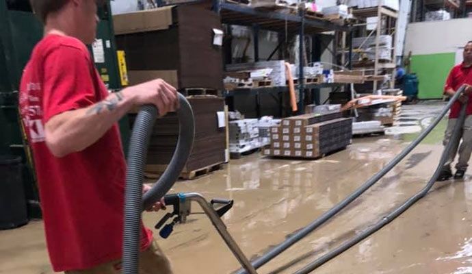 A flood damaged warehouse restoration service