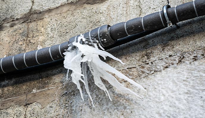 Frozen damaged water pipe
