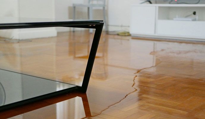 Plumbing leak damaged wooden floor