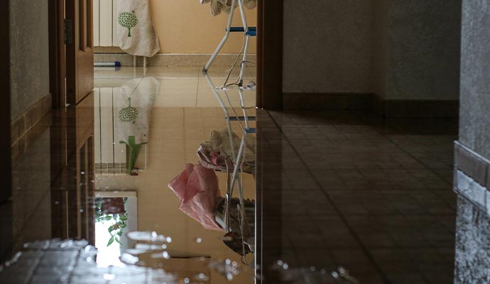 Water damaged floor due to water pipe leak